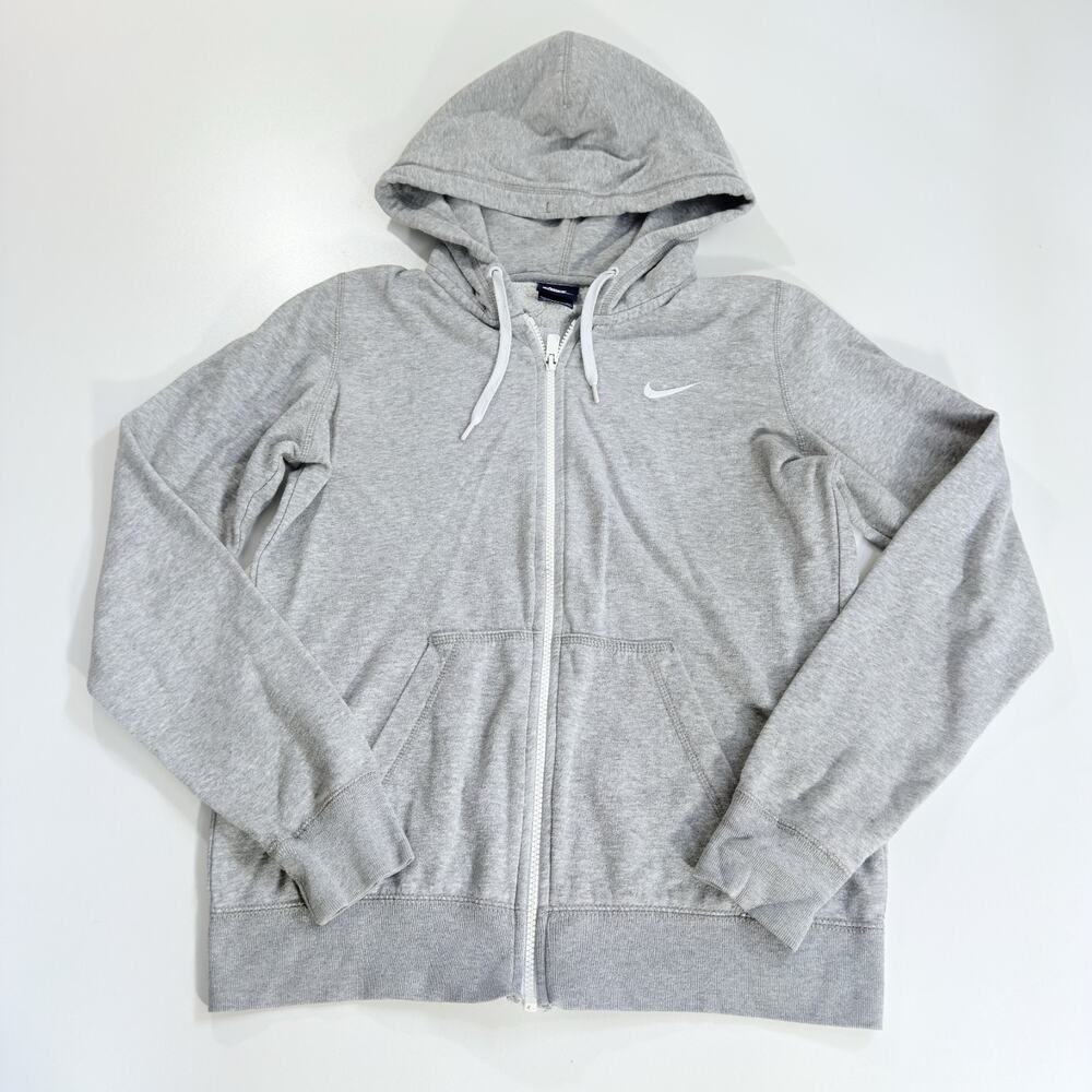 Nike Hoodie Mens Medium M Heather Gray Full Zip Sweatshirt Club Fleece Cotton